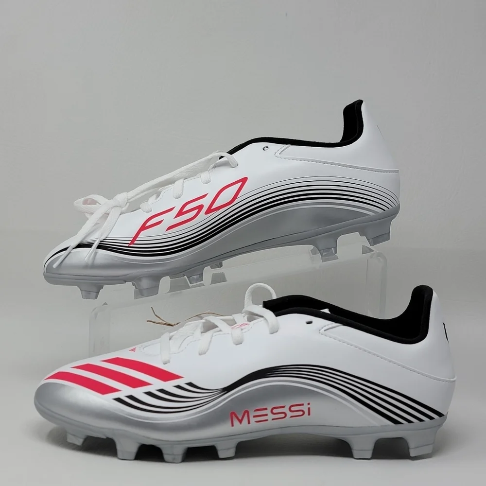 Adidas Men's F50 Messi Club FG/MG Soccer Cleats Size 10 White Silver JP7443 New